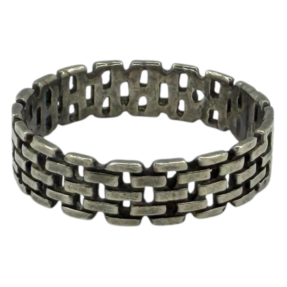 Vintage Ring Band Sterling Silver 925 Size 12 Silver Brick Link Textured